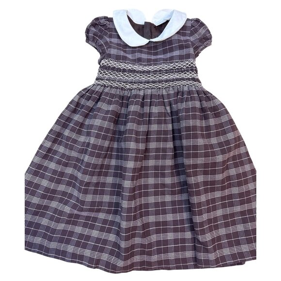 Charter Club Girl's Sz. 5 Brown White Plaid Dress White Collar Thanksgiving Fall - Picture 4 of 11